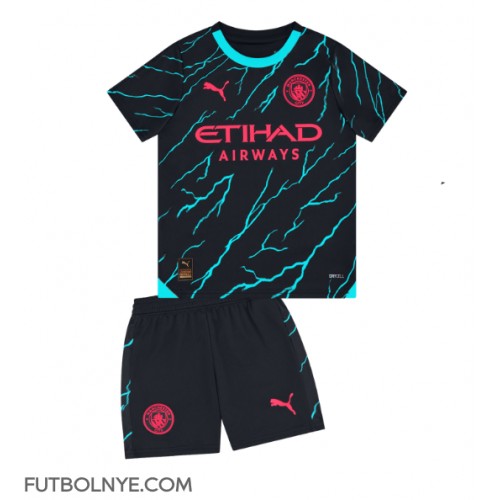 Camiseta Manchester City Tercera Equipación para niños 2023-24 manga corta (+ pantalones cortos)